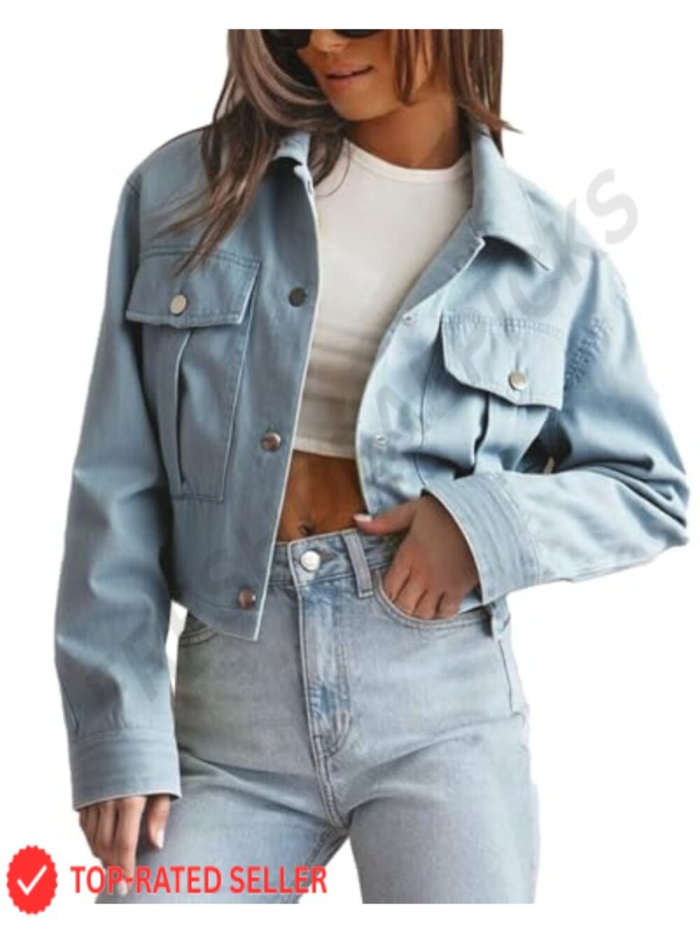 Cropped Utility Shacket Women Casual Button Front Long Sleeve Cotton